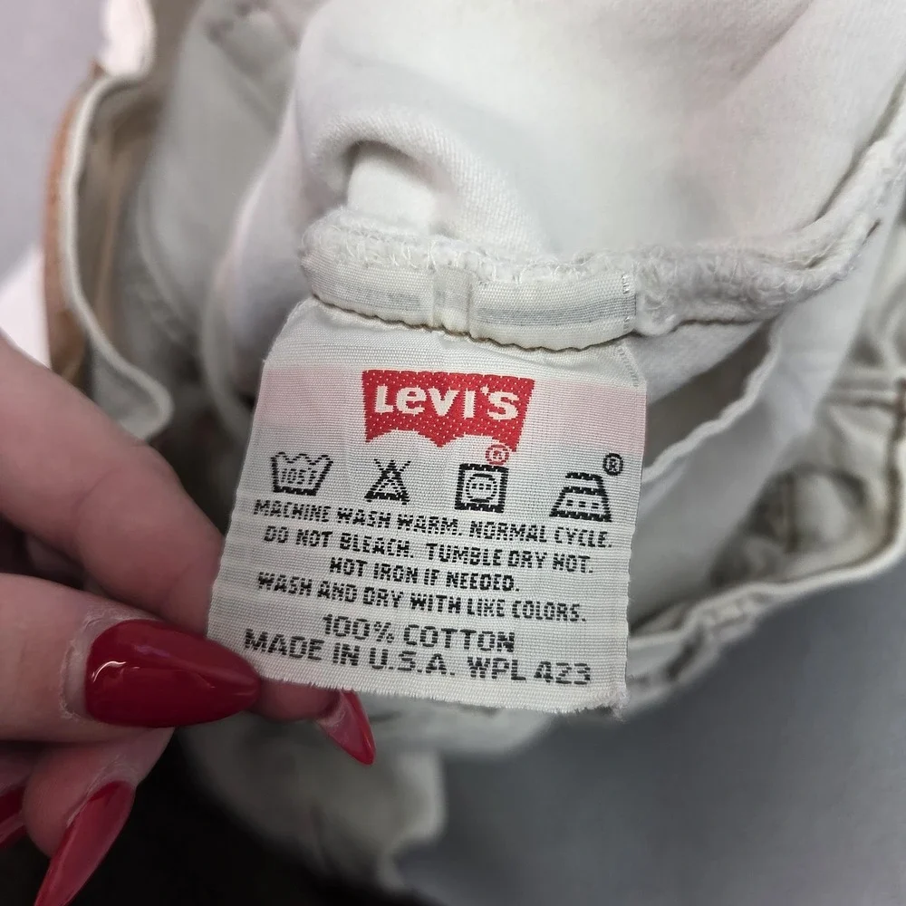 Vintage Levis 501 Jeans Mens White Denim Button Made‎ USA Stains 90s Fits 28x30